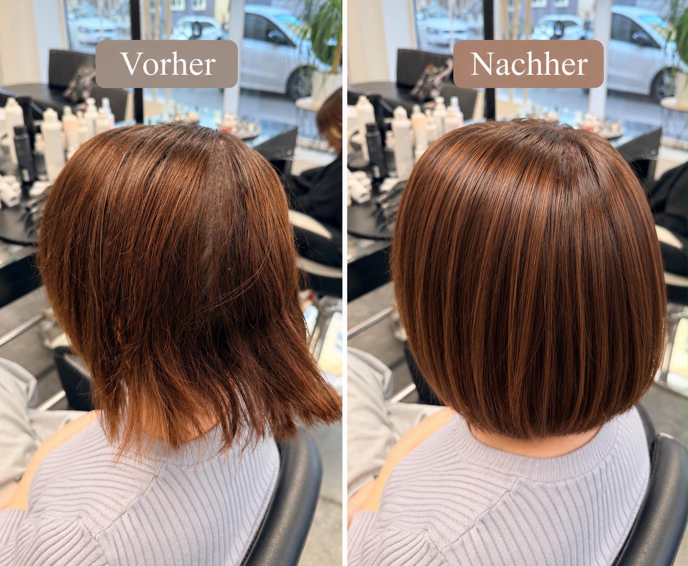 Vorher-Nachher Ergebnis einer Haarbehandlung